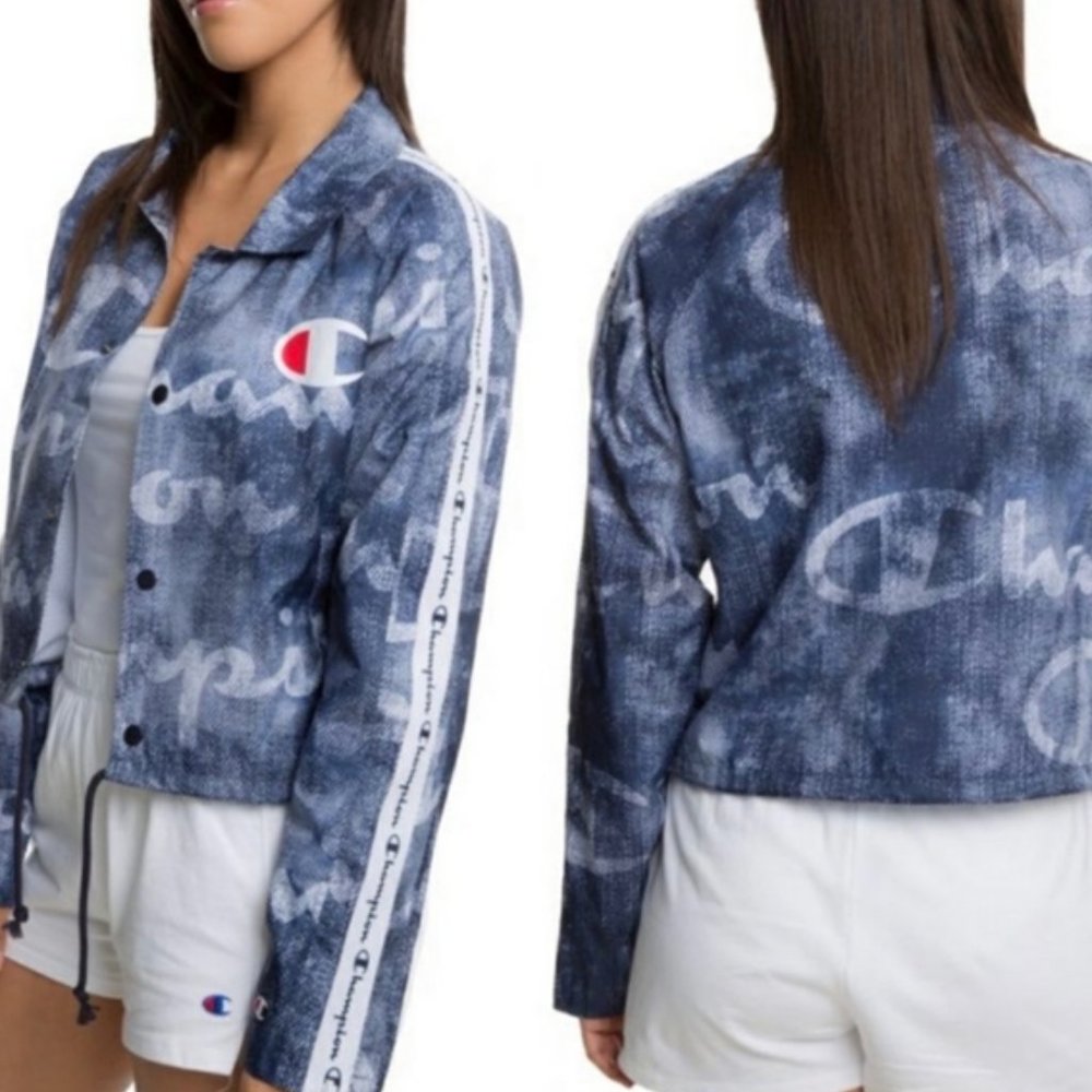 CHAMPION Cropped Blue White Long Sleeve Coaches Full Zip Jacket sz XL NWT